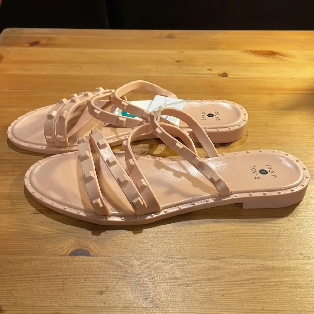 NWT Studded Jelly Slide Sandals Blush Pink Flat Beach Summer Sandals Size 8